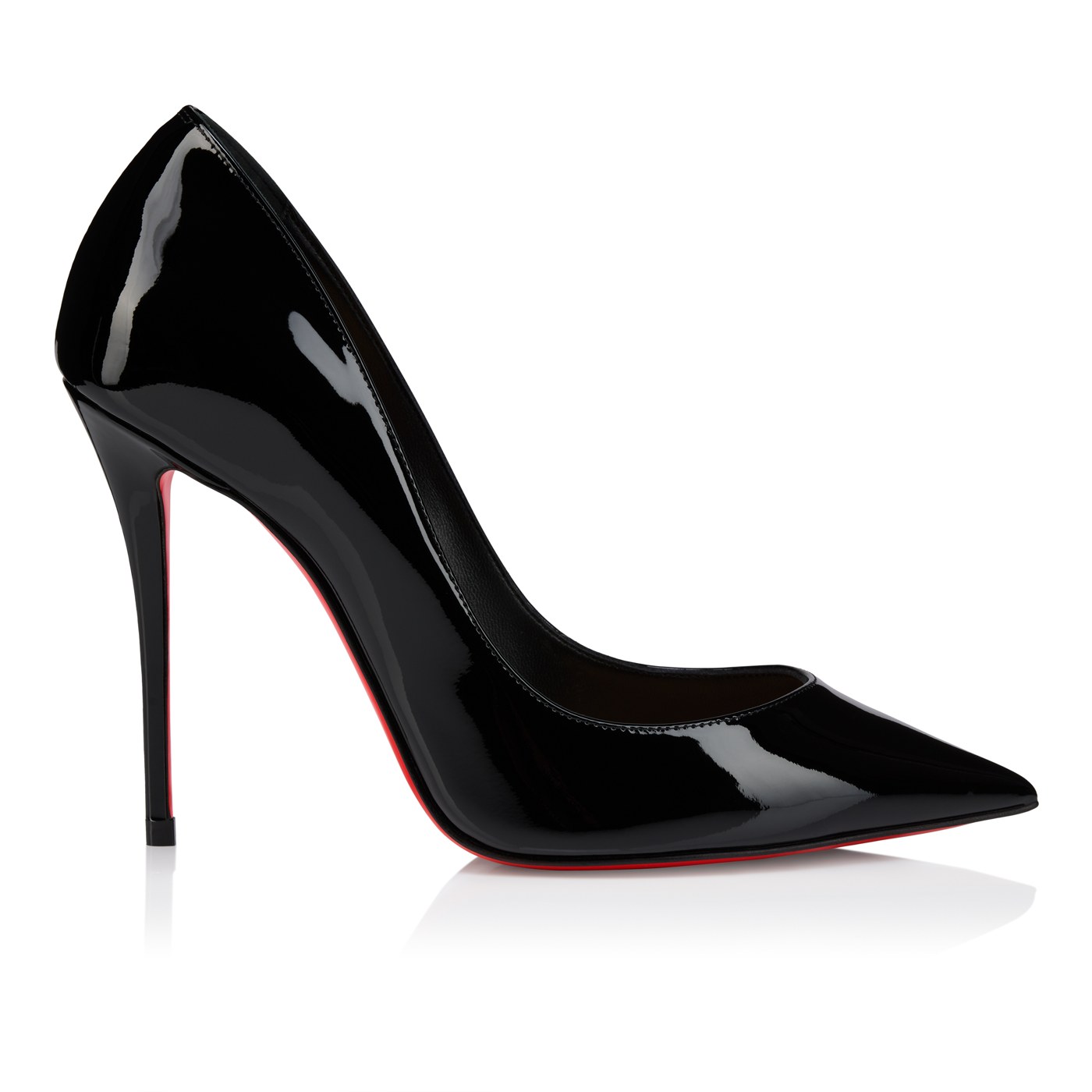 Side profile of the Christian Louboutin La Pigalle pump in black patent leather